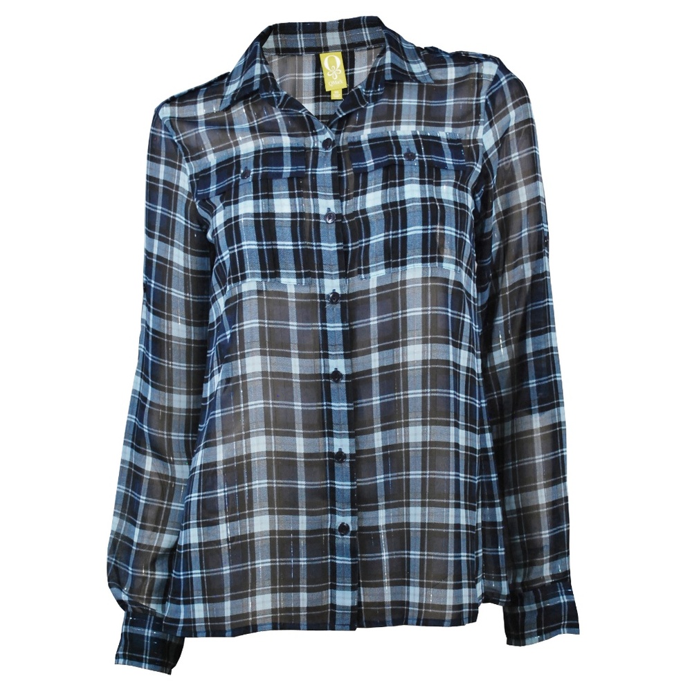 QMack Sheer Long Sleeve Plaid Button Down Shirt XS
